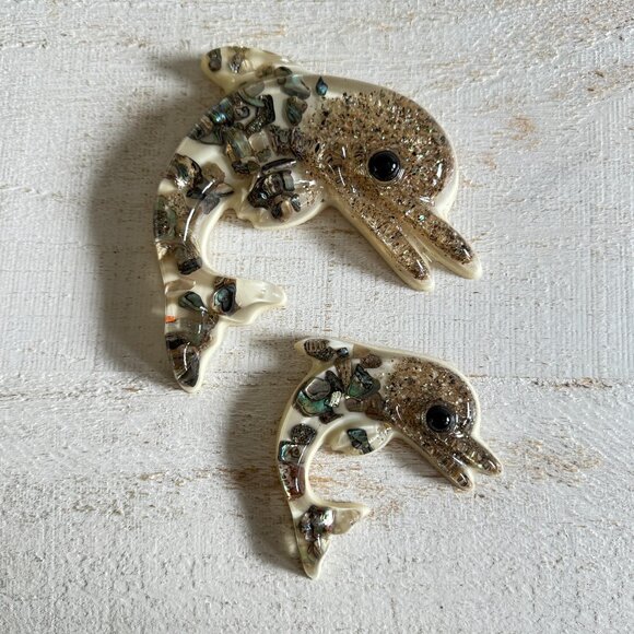Set Of Two Vintage Lucite Dolphin Wall Art - Picture 1 of 10